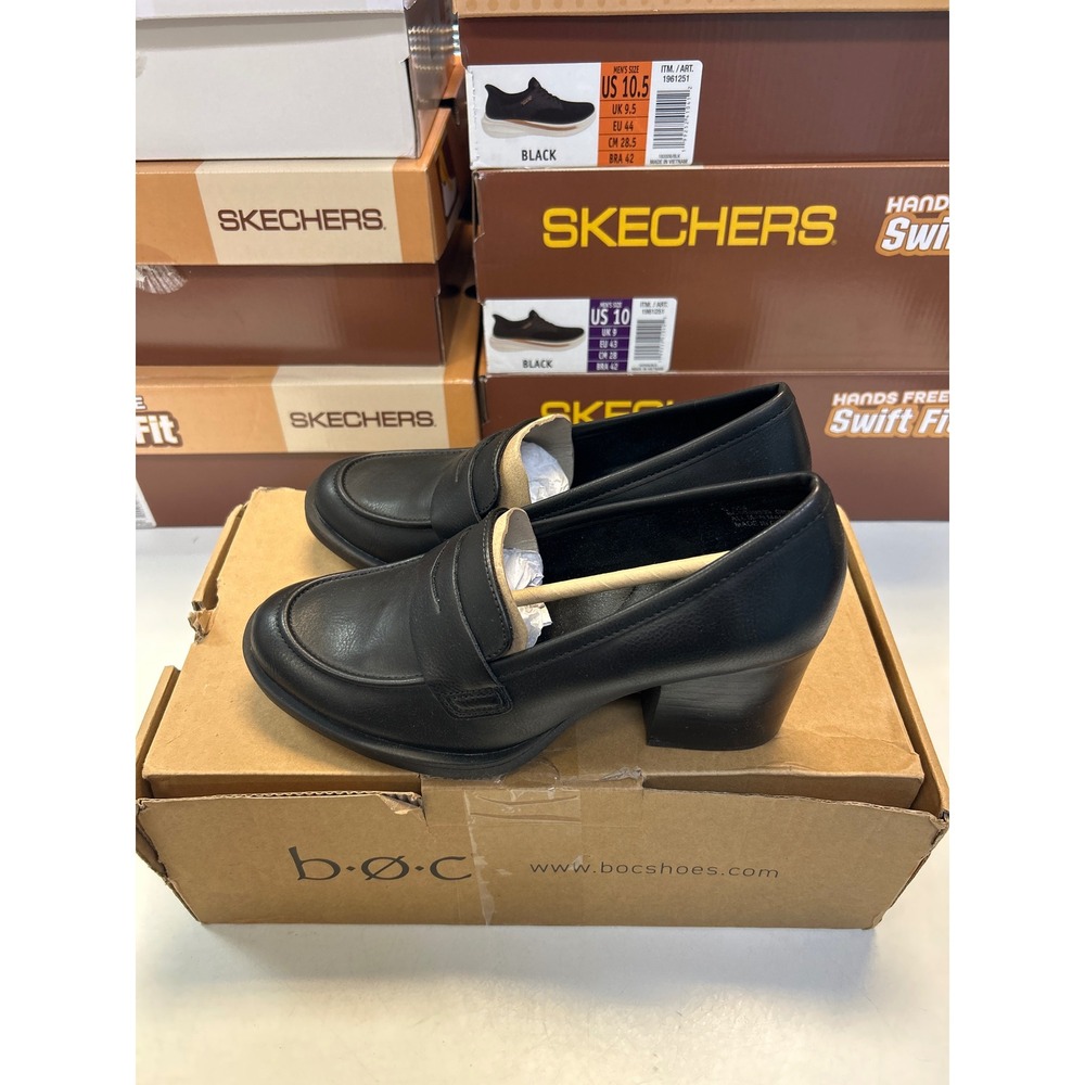 b.o.c. Benedict Heeled Loafers Women 6.5 Black New Block Heel Penny Pumps 009
